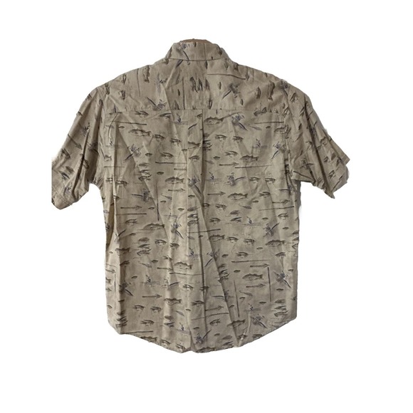 Woolrich Shirt Mens LGE Beige Fishing Print Short‎ Sleeve Button Down Outdoor - Picture 4 of 8